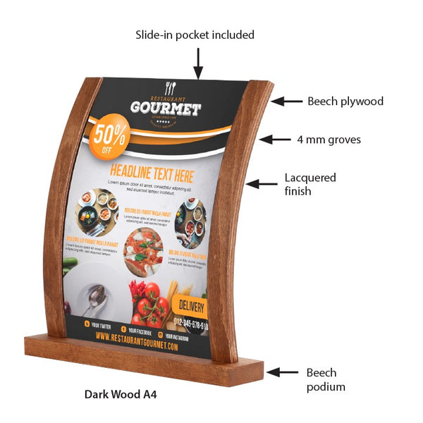 Curved Naturel Ahşap Menülük Kayın Ağacı Masa Üstü Menü Tutucu A4 A5