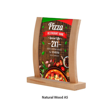 Curved Naturel Ahşap Menülük Kayın Ağacı Masa Üstü Menü Tutucu A4 A5